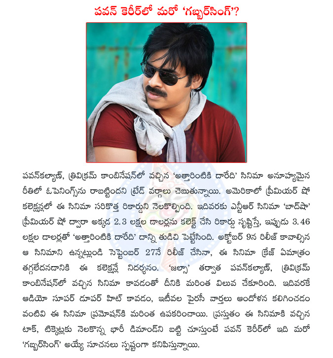 pawan kalyan,trivikram,attarintiki daaredi,pawan kalyan attarintiki daaredi,attarintiki daaredi premier show,attarintiki daaredi collections,baadshah collections,jasla movie  pawan kalyan, trivikram, attarintiki daaredi, pawan kalyan attarintiki daaredi, attarintiki daaredi premier show, attarintiki daaredi collections, baadshah collections, jasla movie